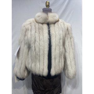 blue fox jacket leather hem trim w/ zipper (55042)